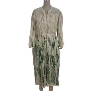 Three Graces London Beige Leaf Print Maxi Dress Womens Size 6 100% Cotton